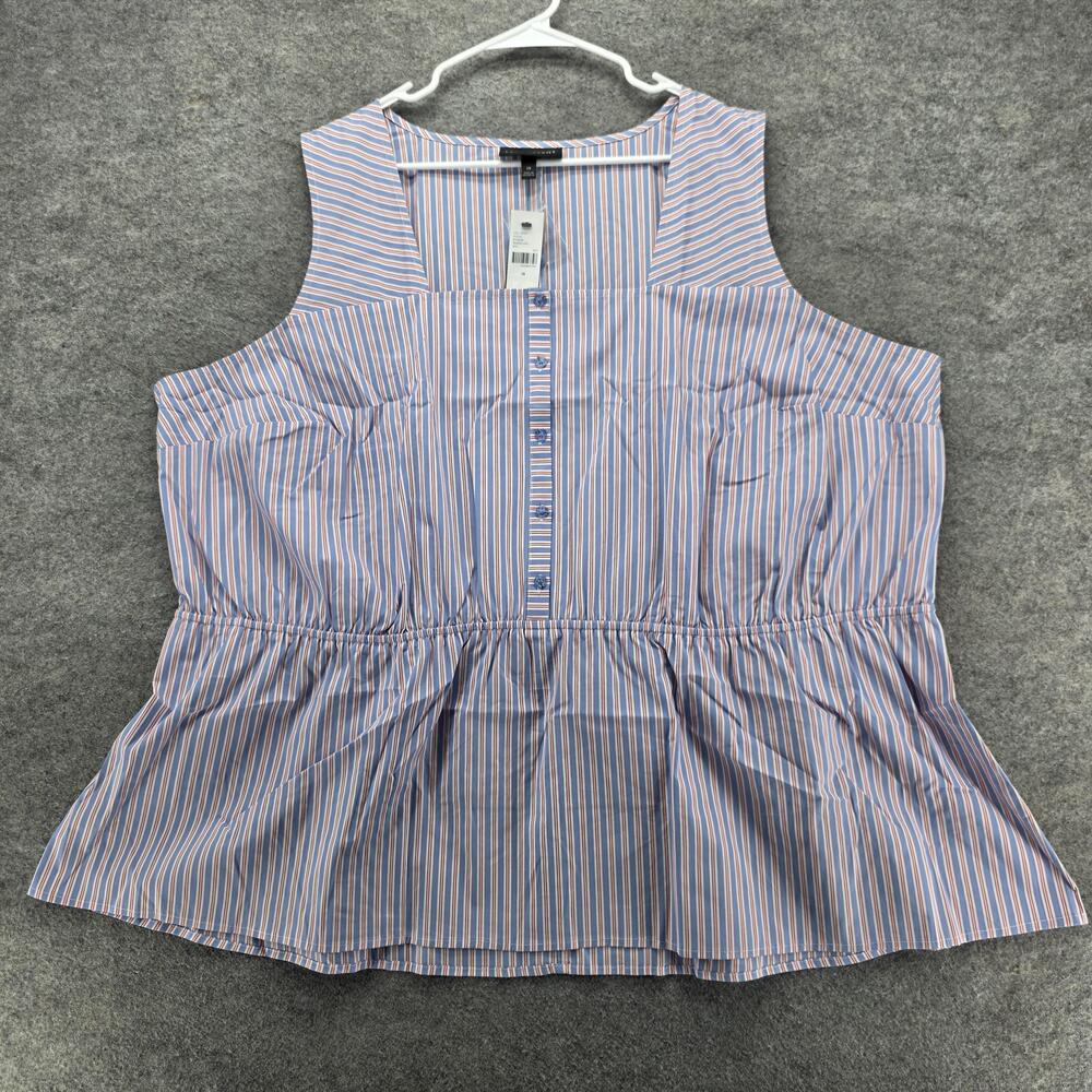 Lane Bryant Blouse Tunic Womens 28 Blue Striped Cotton Polyester Spandex
